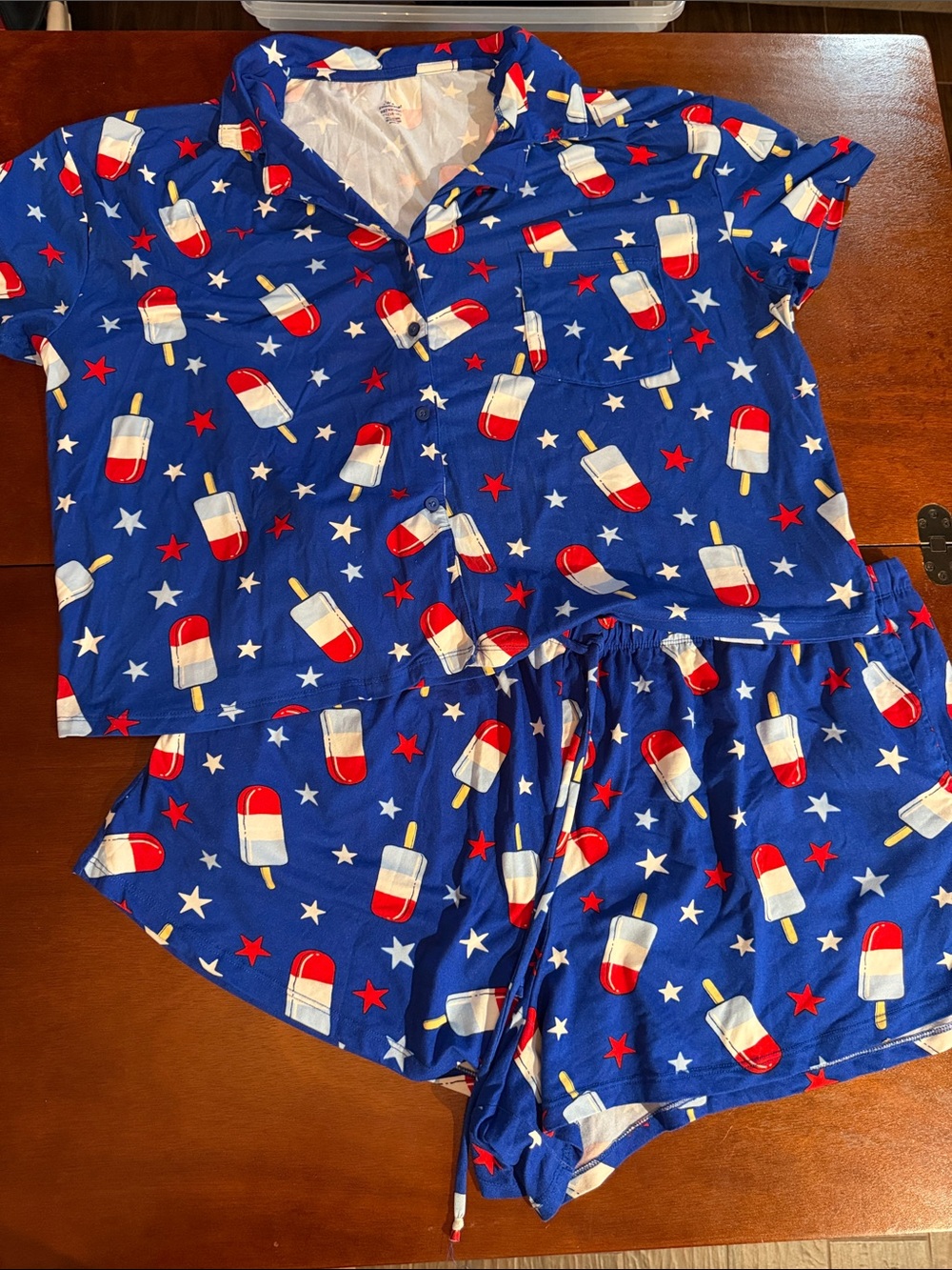 Women’s Plus Blue Popsicle Bomb pop Print Short Pajama Set